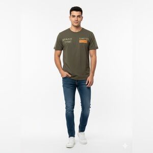 Express Olive Graphic Tee with Orange Accent